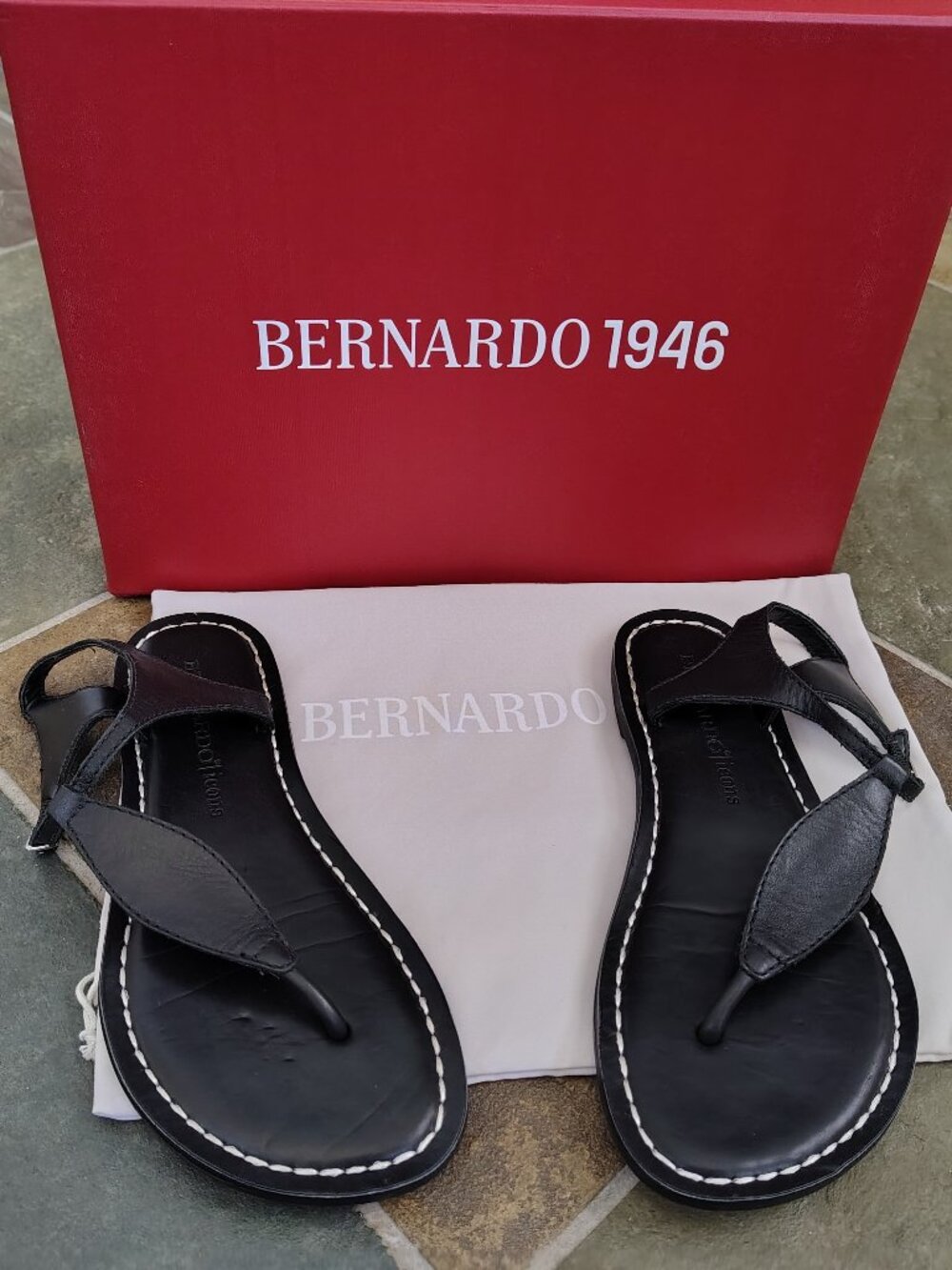 New Bernardo Black Leather Sandal